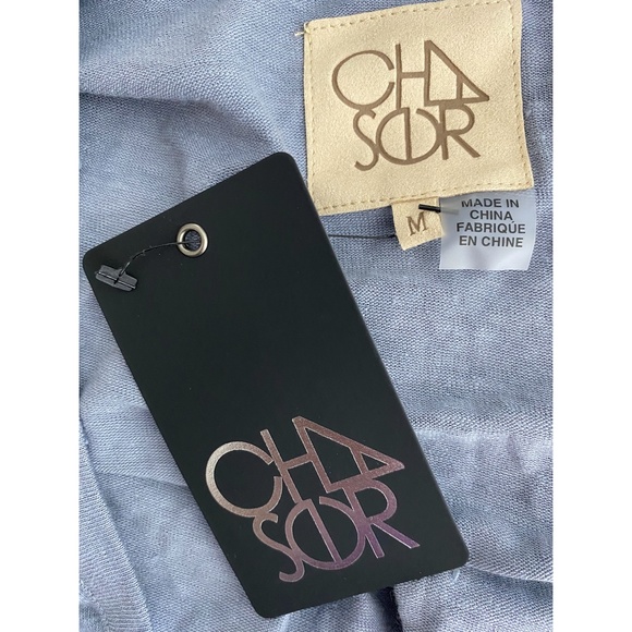 Chaser Gray Linen Top Deep Scoop Back Shirt Size M - Picture 7 of 7